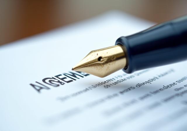 Close-up of a professional fountain pen and legal document on a clean desk